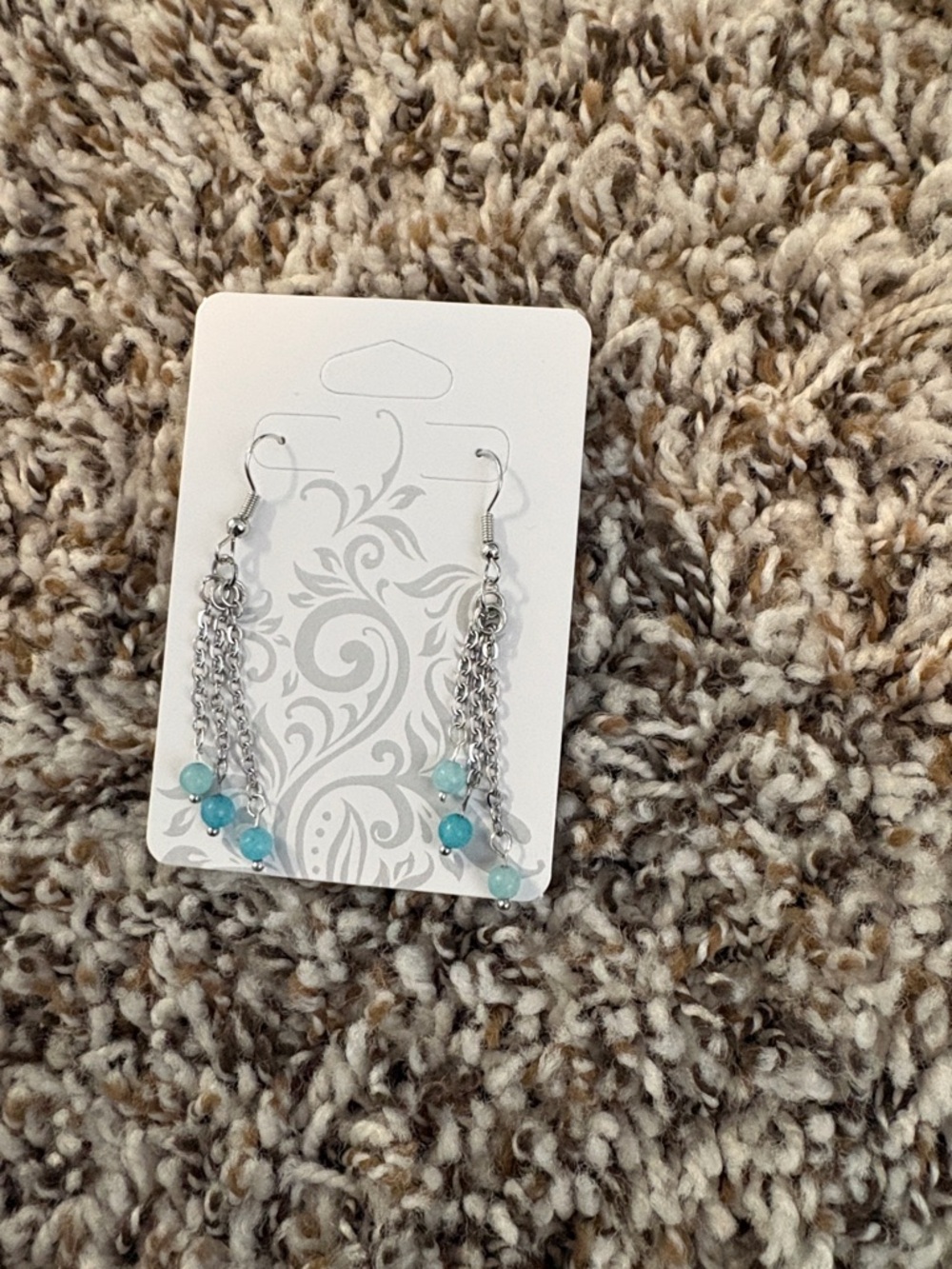 Silver and Blue Beaded Dangle Earrings- hand crafted - Picture 12 of 12